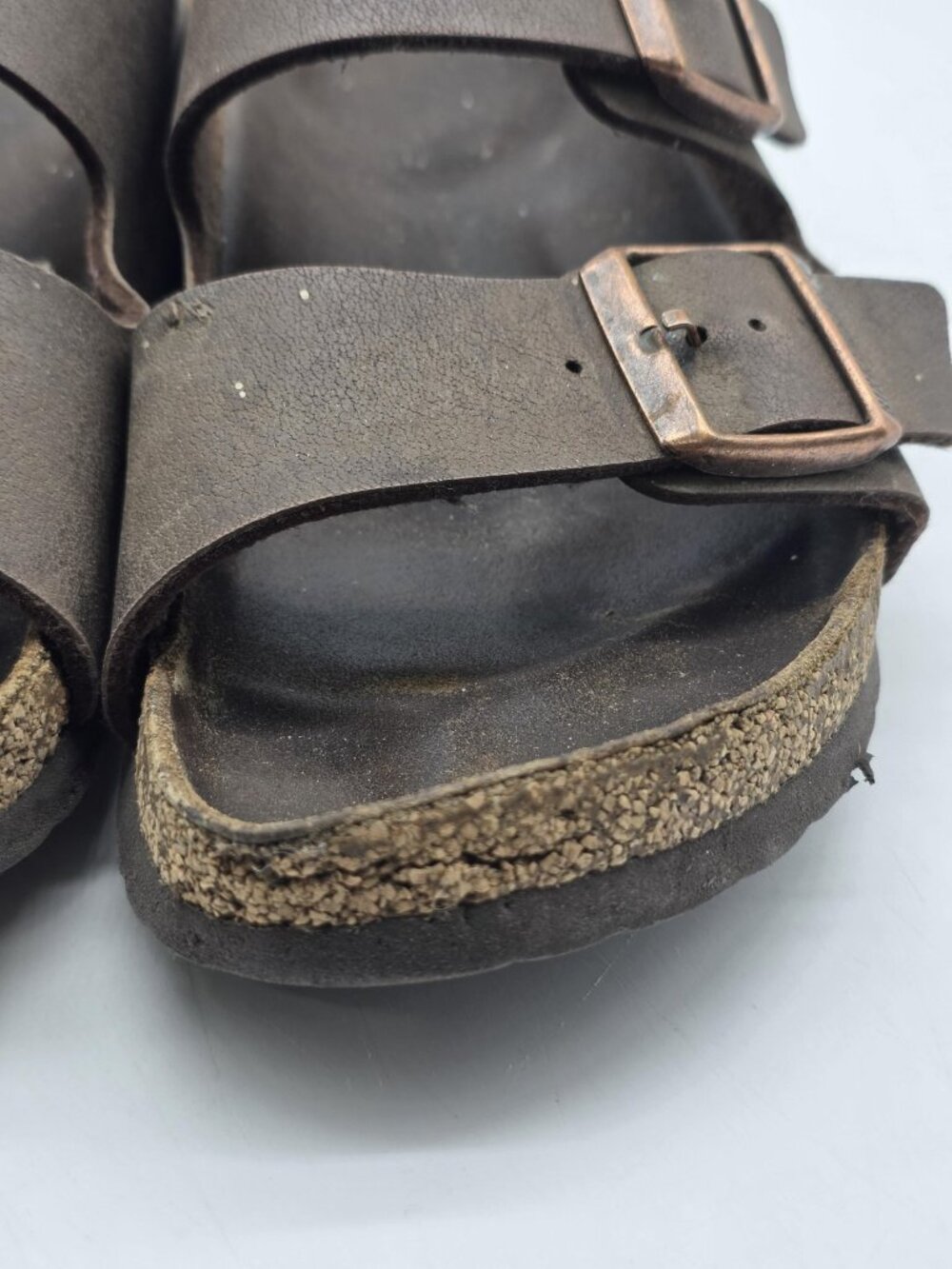 Birkenstock Arizona Sandals Shoes women Size 7 Brown Leather Double Strap Damage - Picture 5 of 13